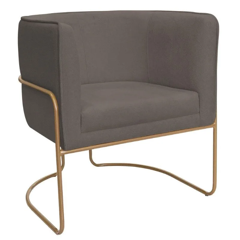 Poltrona Decorativa Betina Base Aço Ouro Fosco Bouclé Marrom - Nexta Casa