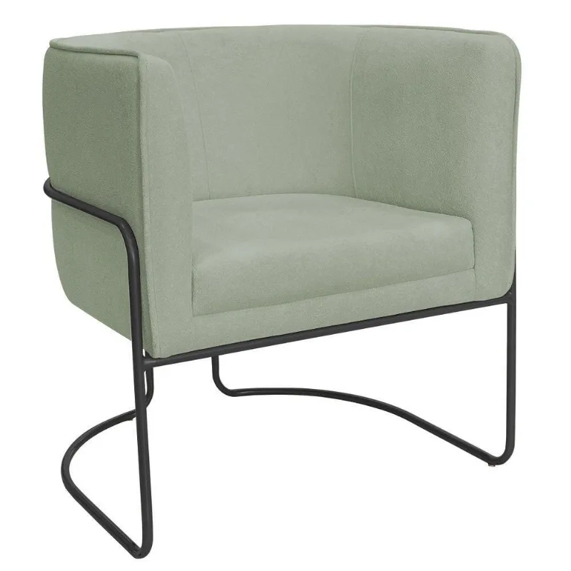 Poltrona Decorativa Betina Base Aço Preto Bouclé Verde Claro - Nexta Casa