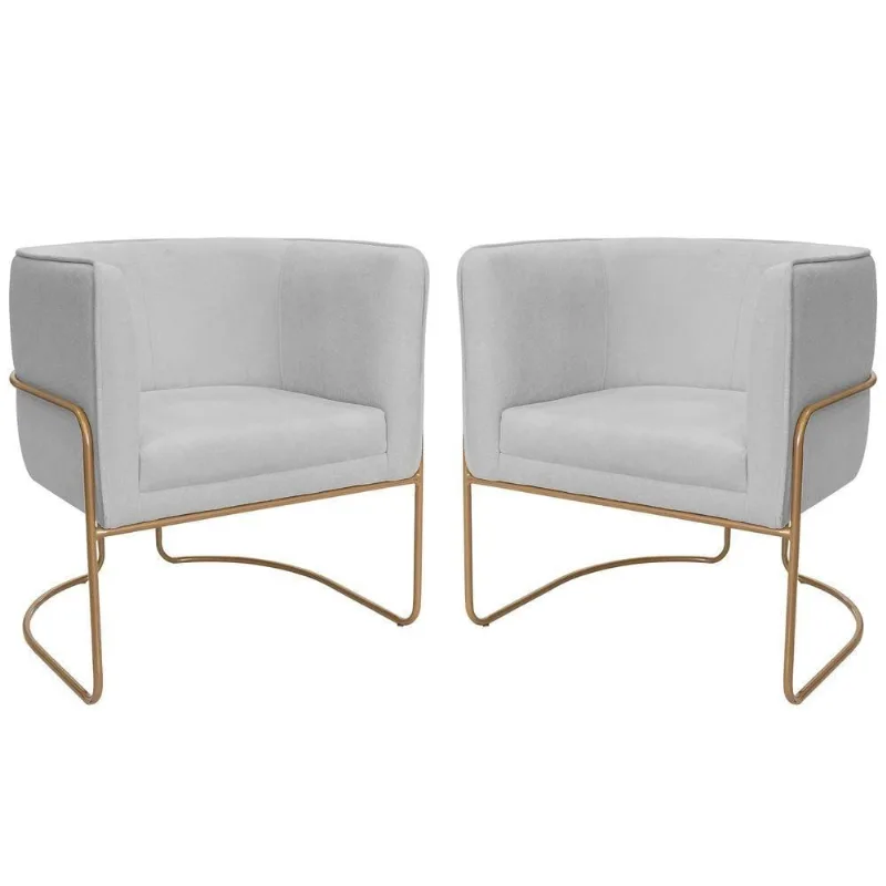 Kit 02 Poltronas Decorativas Betina Base Aço Ouro Fosco Bouclé Cinza Claro - Nexta Casa - Nexta Casa