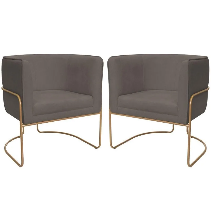Kit 02 Poltronas Decorativas Betina Base Aço Ouro Fosco Bouclé Marrom - Nexta Casa