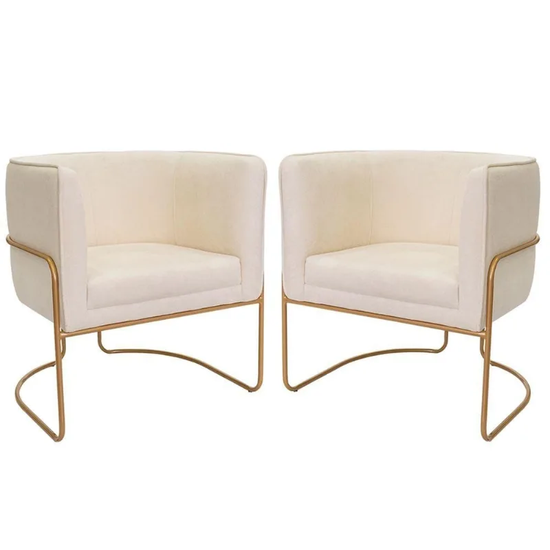 Kit 02 Poltronas Decorativas Betina Base Aço Ouro Fosco Bouclé Off White - Nexta Casa - Nexta Casa