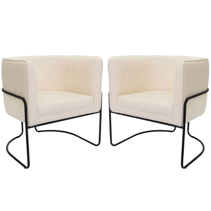 Kit 02 Poltronas Decorativas Betina Base Aço Preto Bouclé Off White - Nexta Casa - Nexta Casa