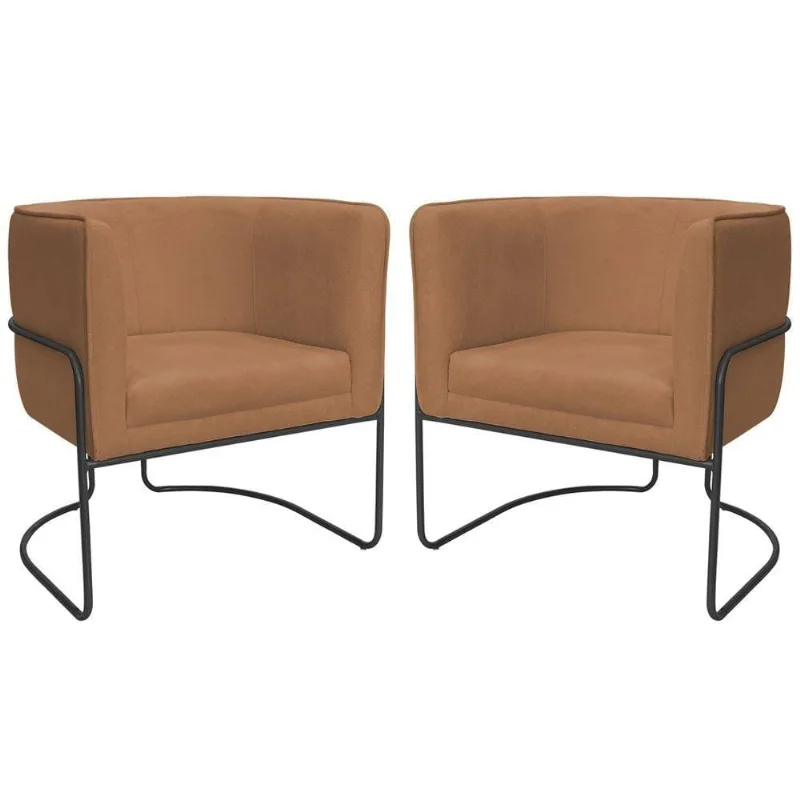 Kit 02 Poltronas Decorativas Betina Base Aço Preto Bouclé Terracota - Nexta Casa - Nexta Casa