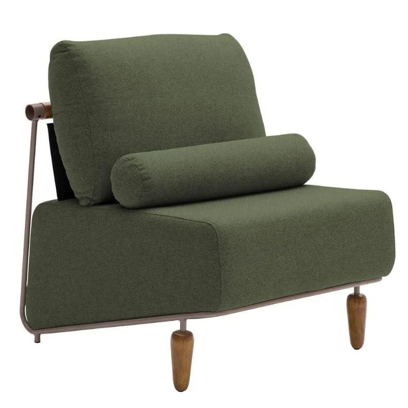 Poltrona Decorativa Aurea Base Aço Champagne Linho Verde - Nexta Casa