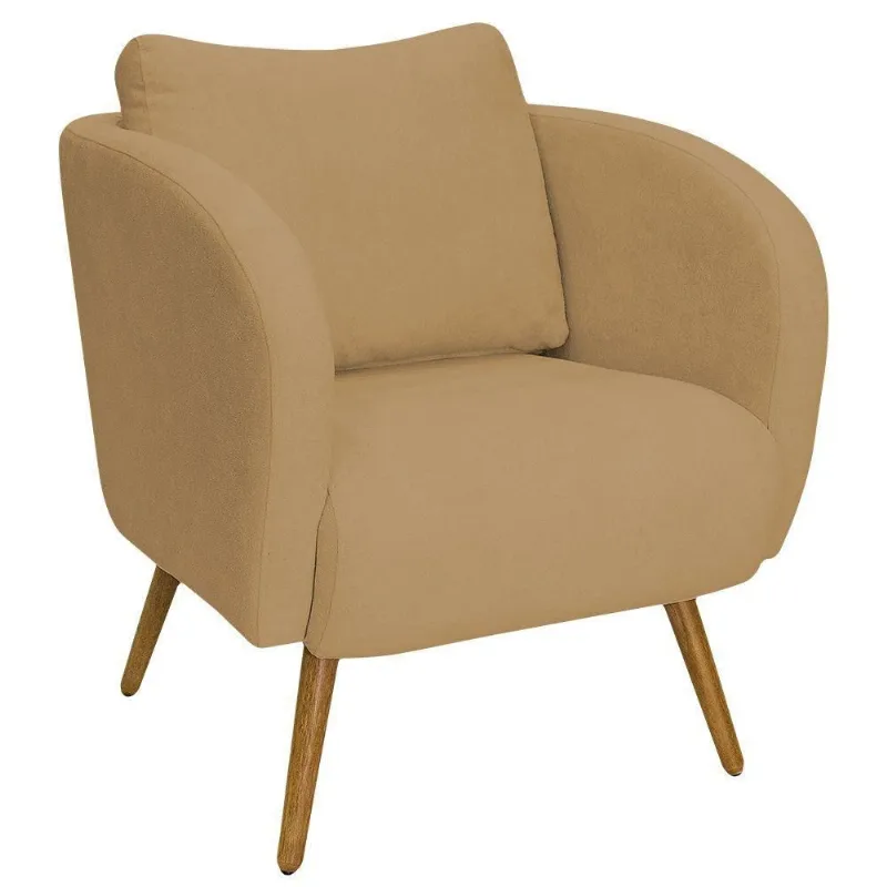 Poltrona Decorativa Dana Pés Palito Madeira Castanho Bouclé Camel - Nexta Casa