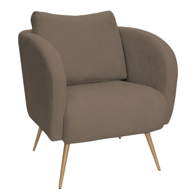 Poltrona Decorativa Dana Pés Palito Ouro Fosco Bouclé Marrom - Nexta Casa