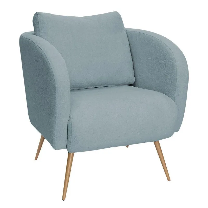 Poltrona Decorativa Dana Pés Palito Ouro Fosco Bouclé Azul Claro - Nexta Casa