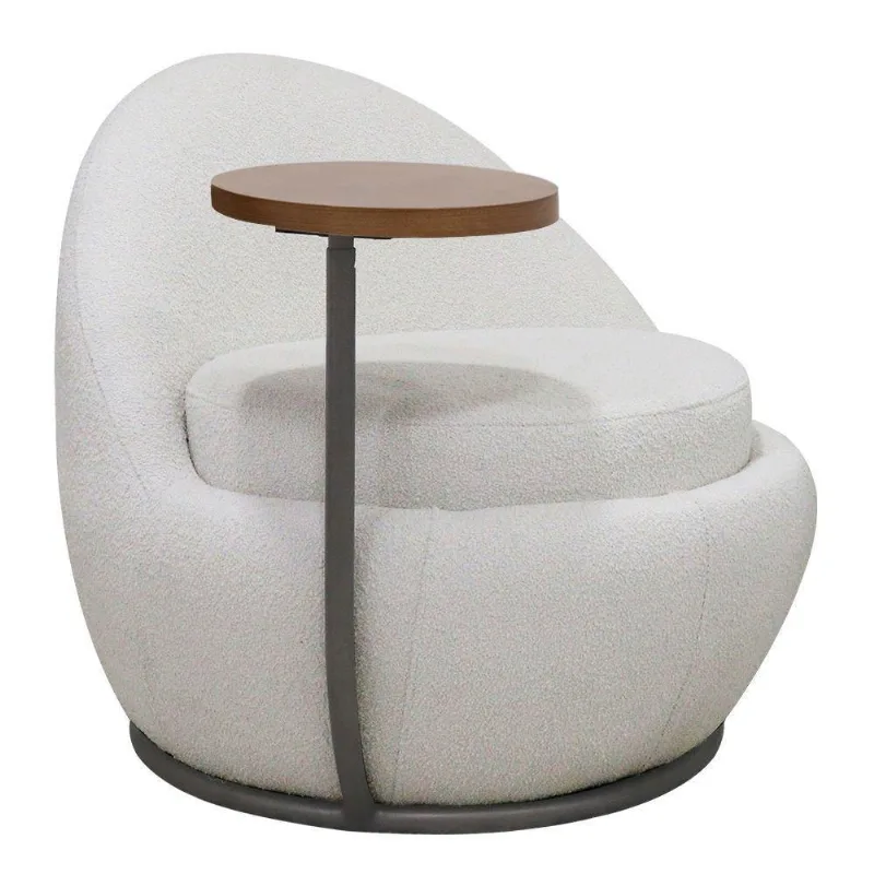 Poltrona Kaira Mesa Lateral Direita Fixa Titânio Bouclé Creep Off White - Nexta Casa