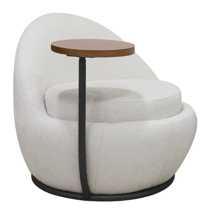 Poltrona Kaira Mesa Lateral Direita Base Fixa Preto Bouclé Creep Off White - Nexta Casa - Nexta Casa