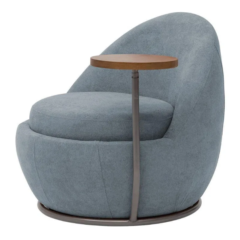 Poltrona Kaira Mesa Lateral Esquerda Base Fixa Titânio Bouclé Azul Claro - Nexta Casa - Nexta Casa