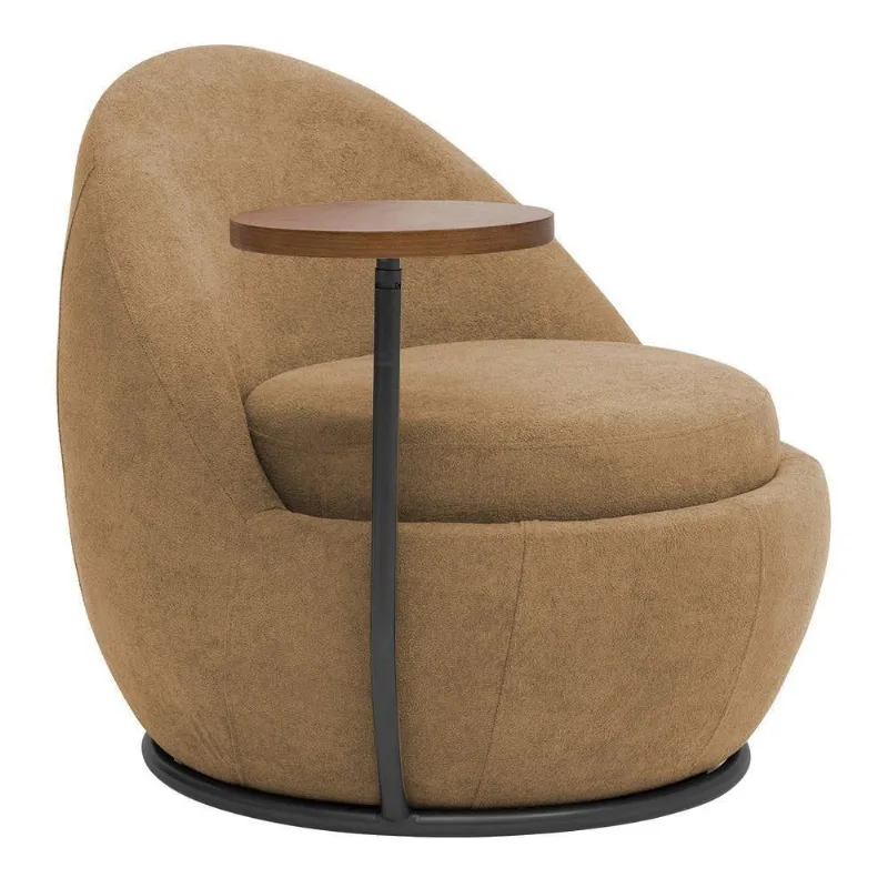 Poltrona Kaira Mesa Lateral Direita Base Fixa Preto Bouclé Camel - Nexta Casa - Nexta Casa