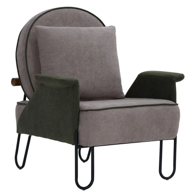 Poltrona Decorativa Ema Base Aço Fixa Preto Poliéster Cinza/verde - Nexta Casa