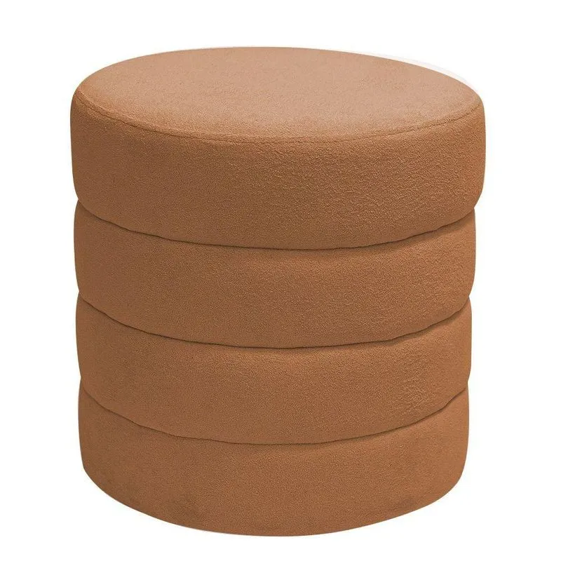 Puff Decorativo Redondo Mid Bouclé Terracota - Nexta Casa