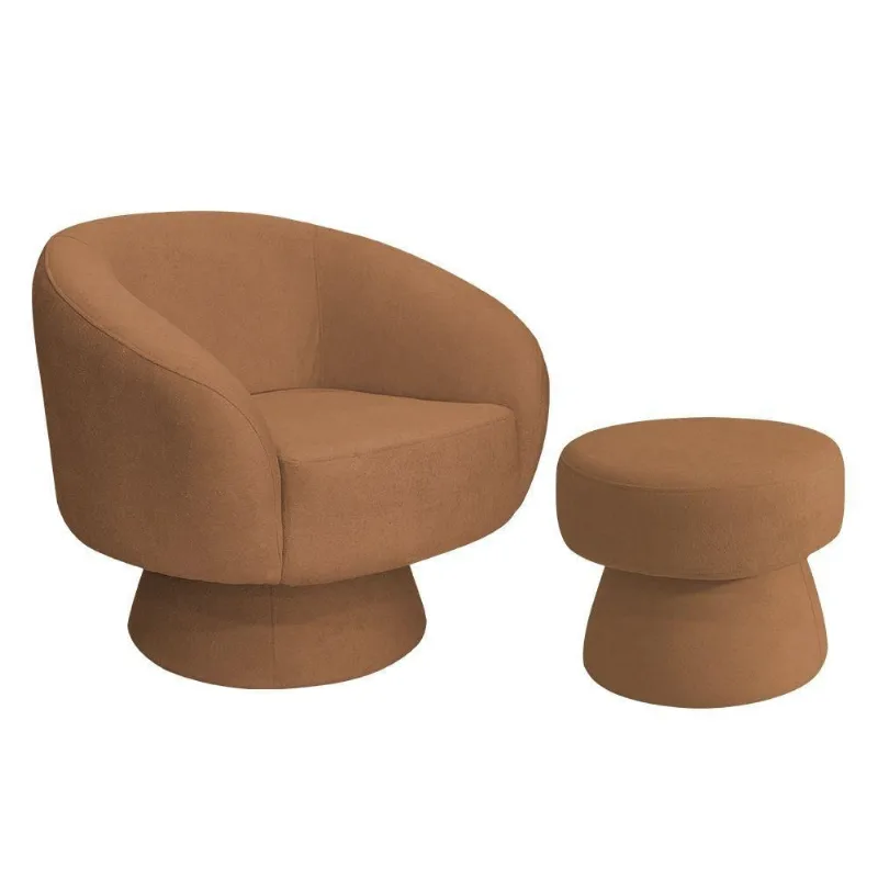 Poltrona Decorativa Fixa Com Puff Liz Bouclé Terracota - Nexta Casa