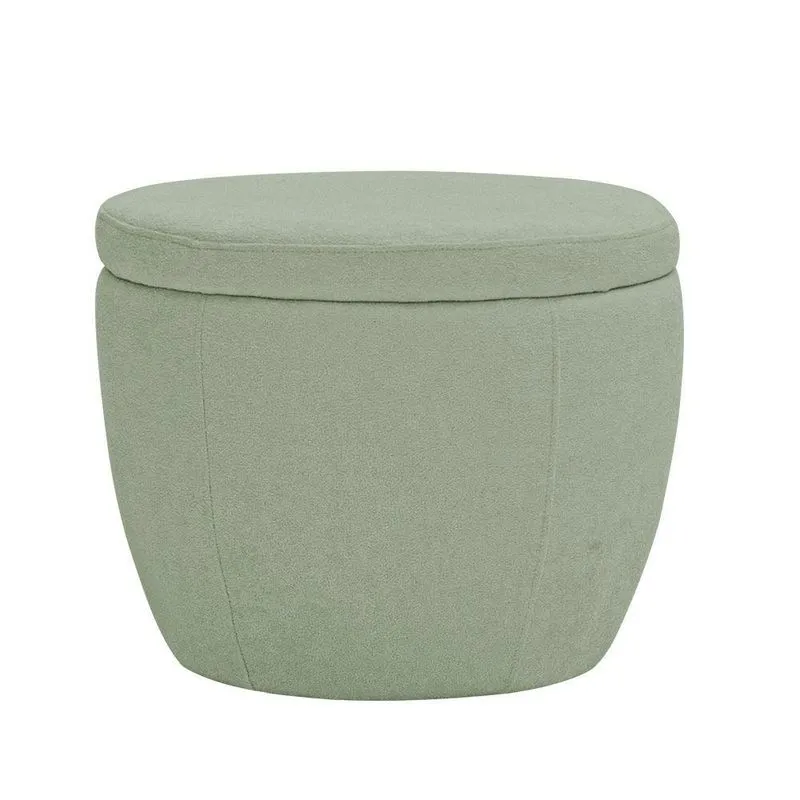 Puff Decorativo Redondo Kaira Bouclé Verde Claro - Nexta Casa