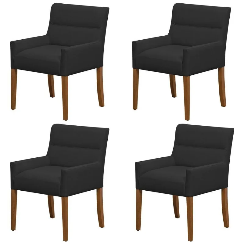Kit 4 Cadeiras Para Mesa De Jantar Angel Base Madeira Corano Preto - Nexta Casa - Nexta Casa