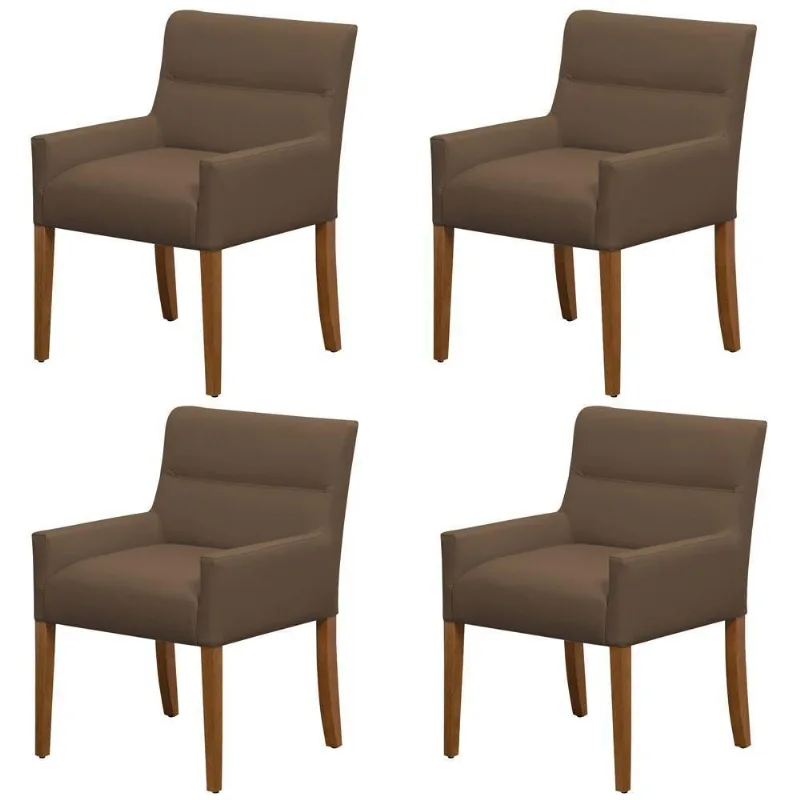 Kit 4 Cadeiras Para Mesa De Jantar Angel Base Madeira Corano Marrom - Nexta Casa - Nexta Casa