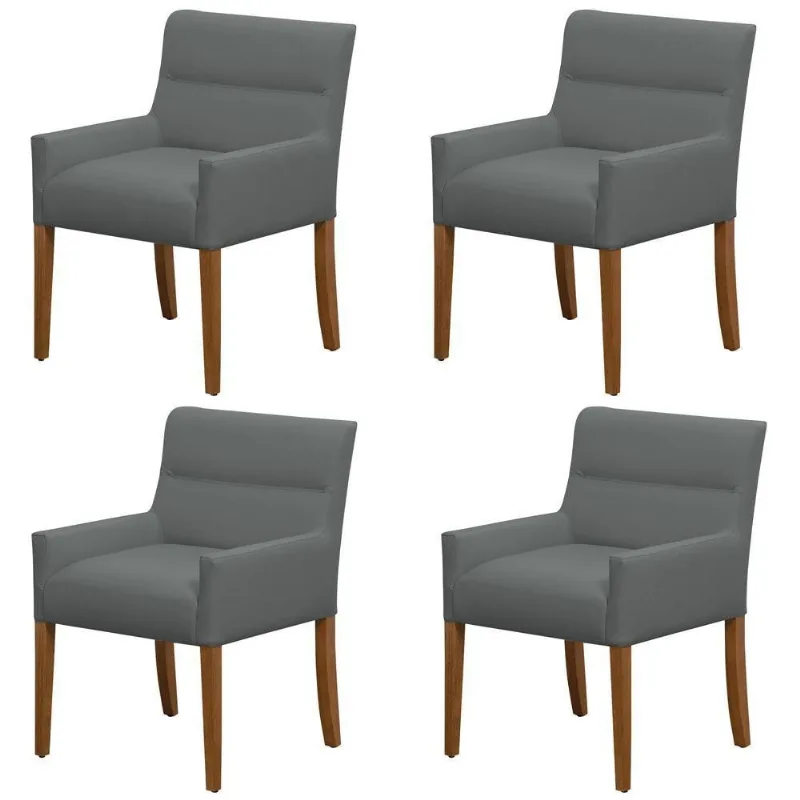 Kit 4 Cadeiras Para Mesa De Jantar Angel Base Madeira Corano Cinza - Nexta Casa - Nexta Casa