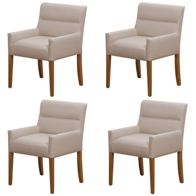 Kit 4 Cadeiras Para Mesa De Jantar Angel Base Madeira Corano Bege - Nexta Casa - Nexta Casa