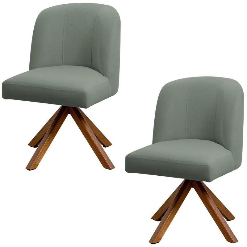 Kit 02 Cadeiras De Jantar Cléo Base Giromad Linho Verde - Nexta Casa - Nexta Casa