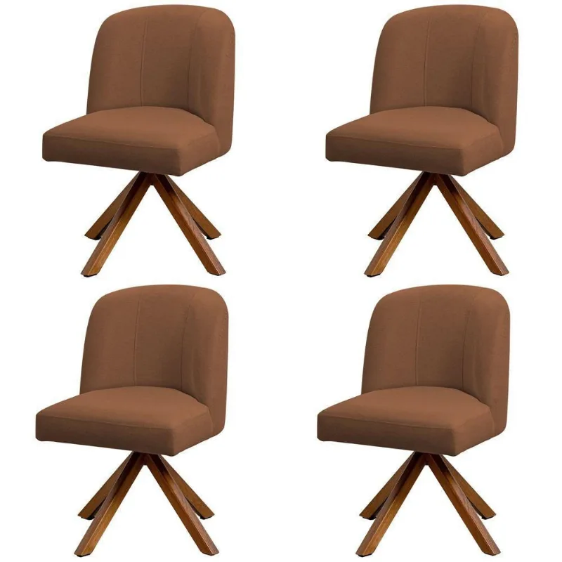 Kit 04 Cadeiras De Jantar Cléo Base Giromad Linho Terracota - Nexta Casa - Nexta Casa