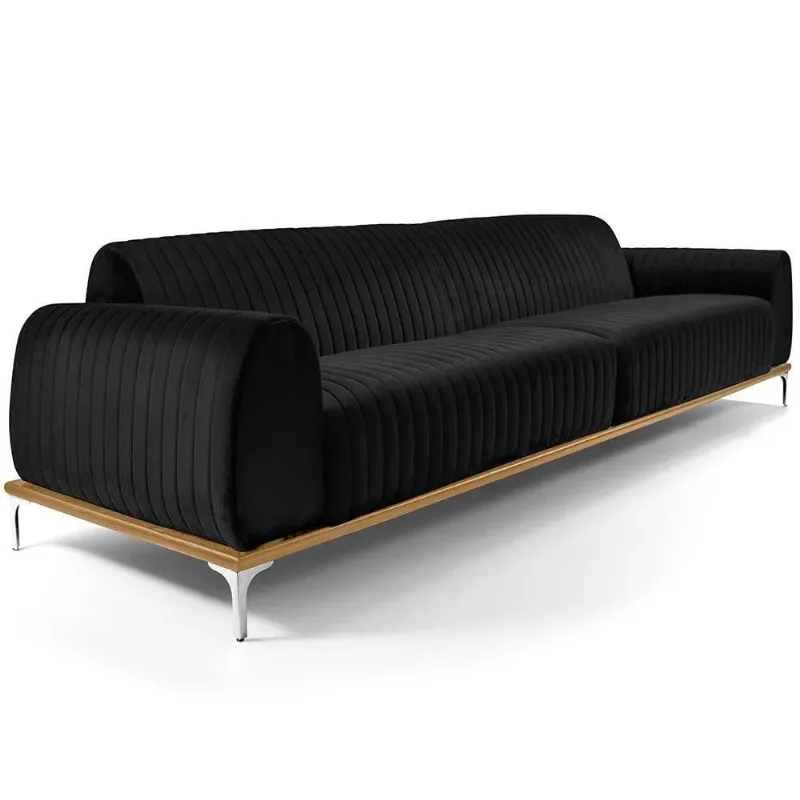 Sofá Molino 3 Lugares 210cm Pés Alumínio Veludo Preto - Nexta Casa - Nexta Casa