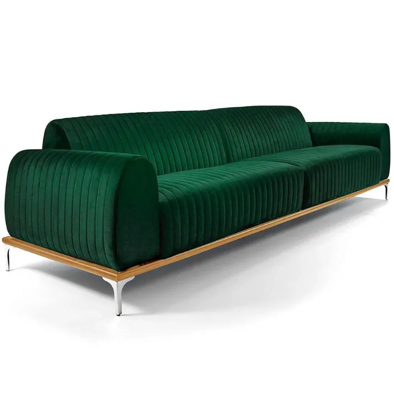 Sofá Molino 3 Lugares 210cm Pés Alumínio Veludo Verde - Nexta Casa