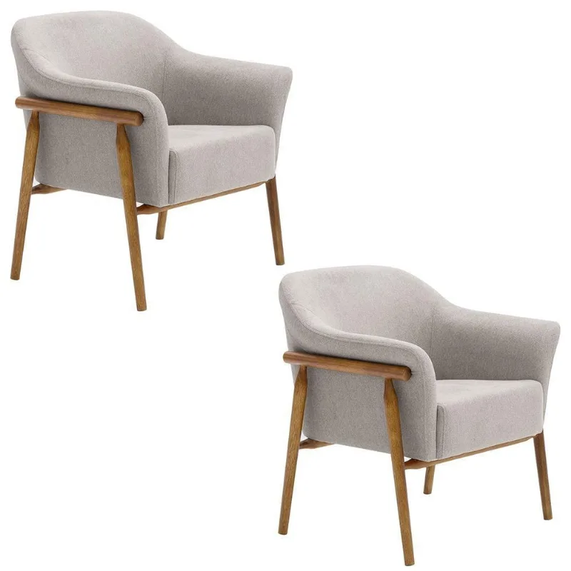 Kit 02 Poltronas Luna Base Madeira Suede Tramado Cinza Claro - Nexta Casa