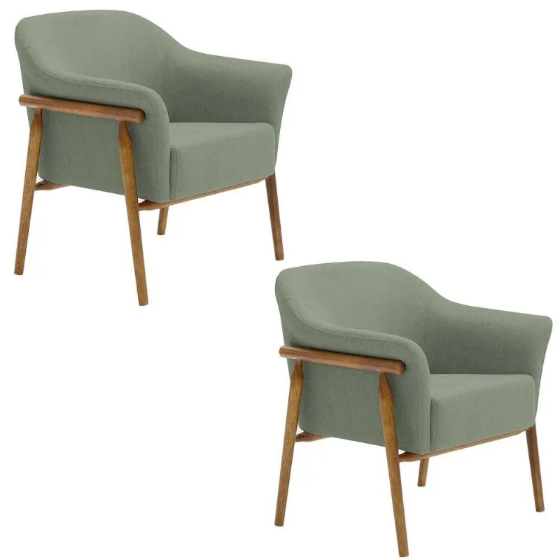 Kit 02 Poltronas Luna Base Madeira Poliéster Verde - Nexta Casa