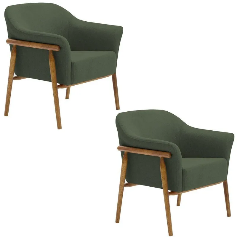 Kit 02 Poltronas Luna Base Madeira Poliéster Verde Musgo - Nexta Casa