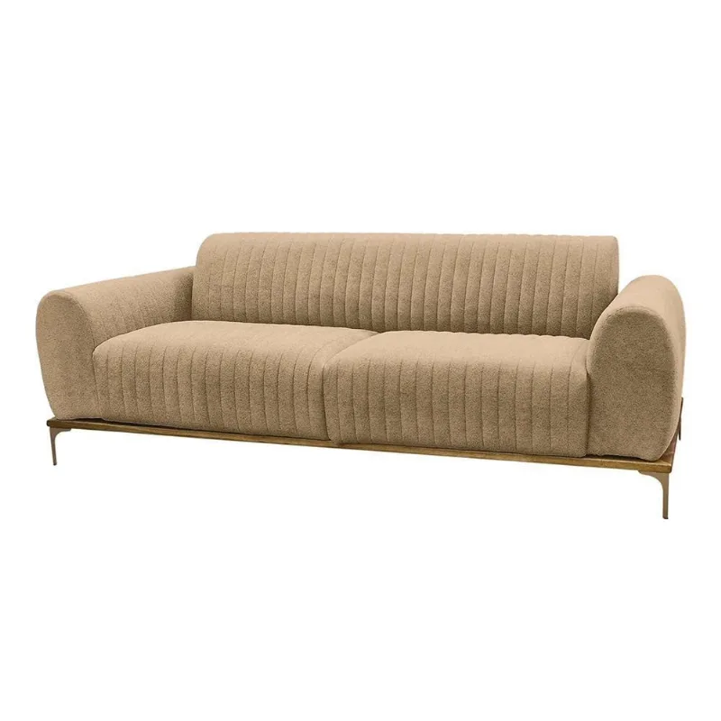 Sofá Molino 3 Lugares 210cm Pés Ouro Fosco Bouclé Camel - Nexta Casa Cor Camel