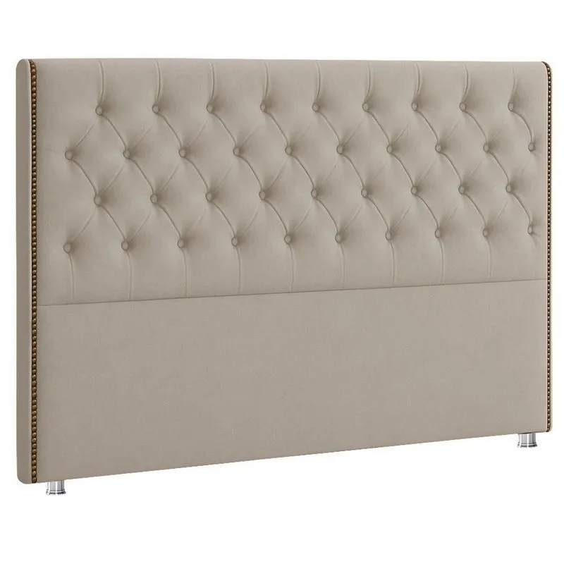 Cabeceira Casal King 195 Cm Flora Veludo Bege Claro - Nexta Casa