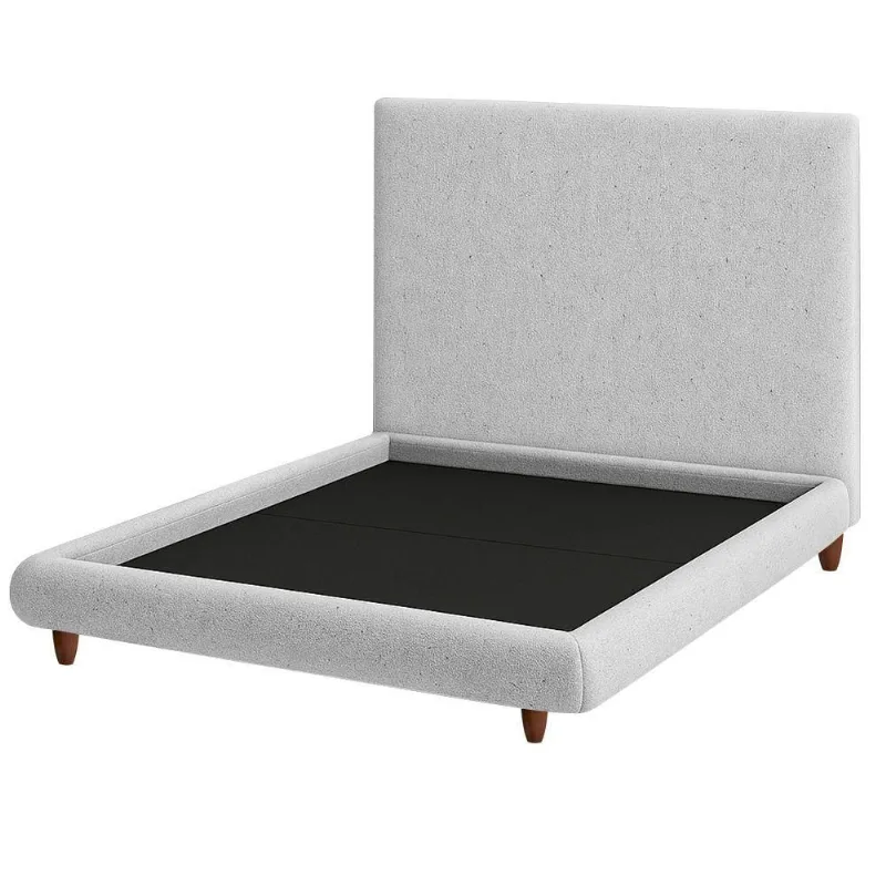 Cama Casal Pés Madeira Emma Com Cabeceira Parise Linho Cinza Claro - Nexta Casa