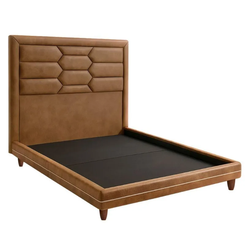 Cama Queen Pés Madeira Otto Com Cabeceira Roma Corano Caramelo Bouclé Off White - Nexta Casa - Nexta Casa