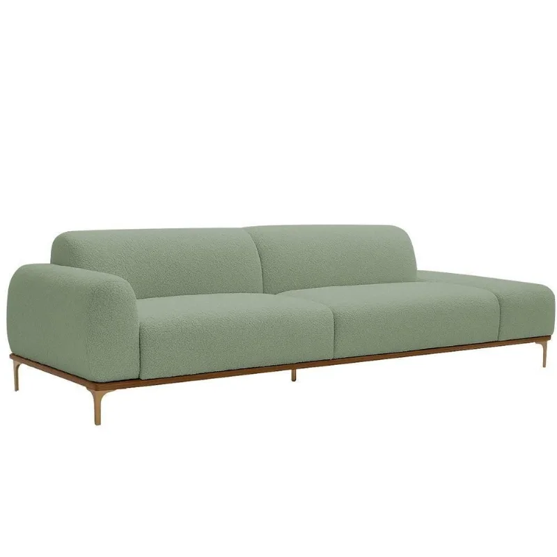 Sofá Living Unne 3 Lugares 210cm Terminal Esquerdo Bouclé Verde Claro - Nexta Casa Cor Verde - Nexta Casa