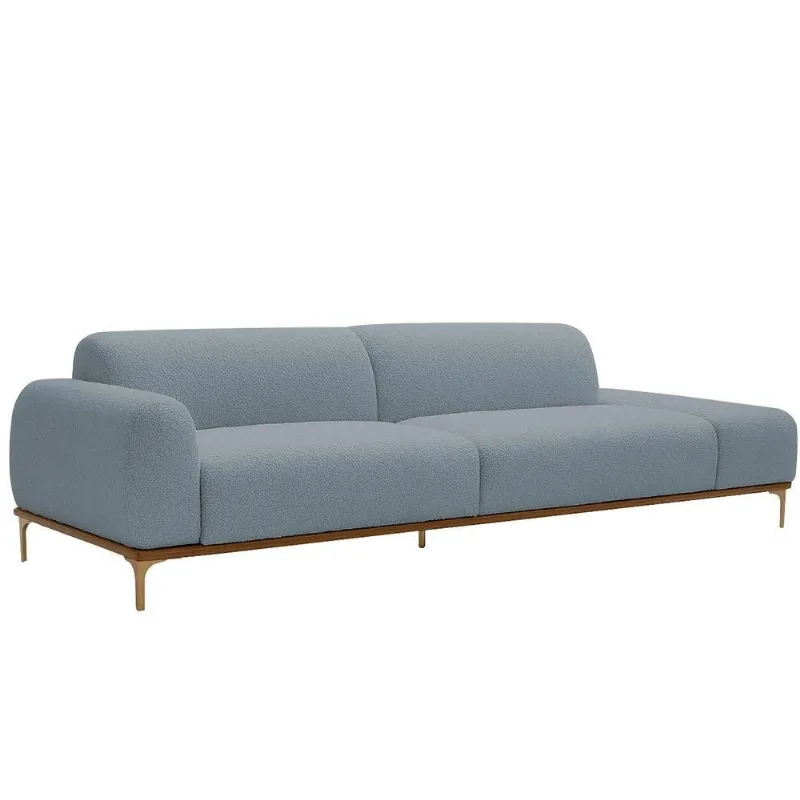 Sofá Living Unne 3 Lugares 210cm Terminal Esquerdo Bouclé Azul Claro - Nexta Casa Cor Azul - Nexta Casa