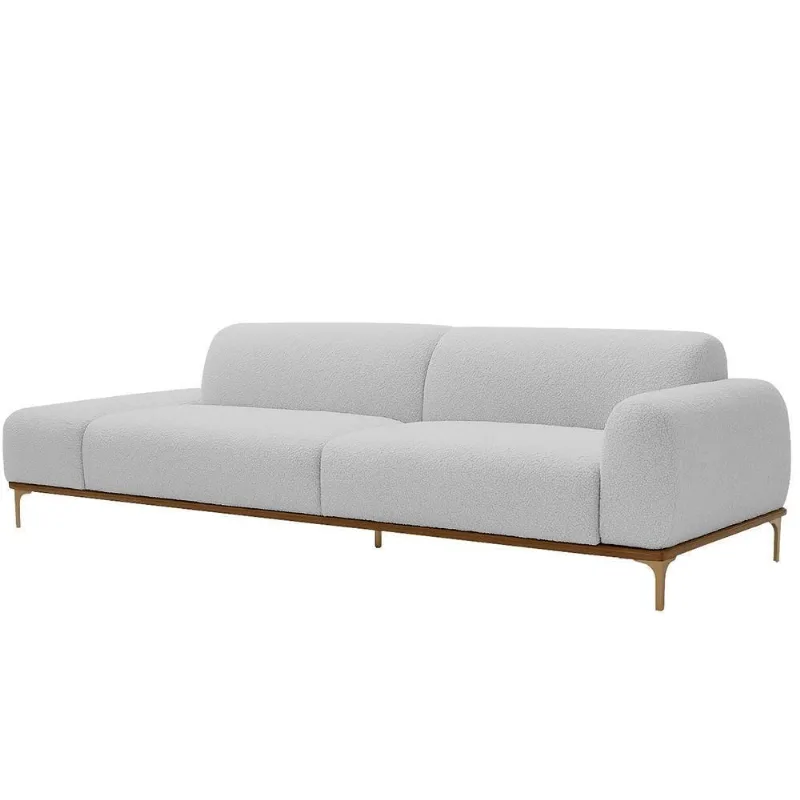 Sofá Living Unne 3 Lugares 210cm Terminal Direito Bouclé Cinza Claro - Nexta Casa Cor Cinza - Nexta Casa