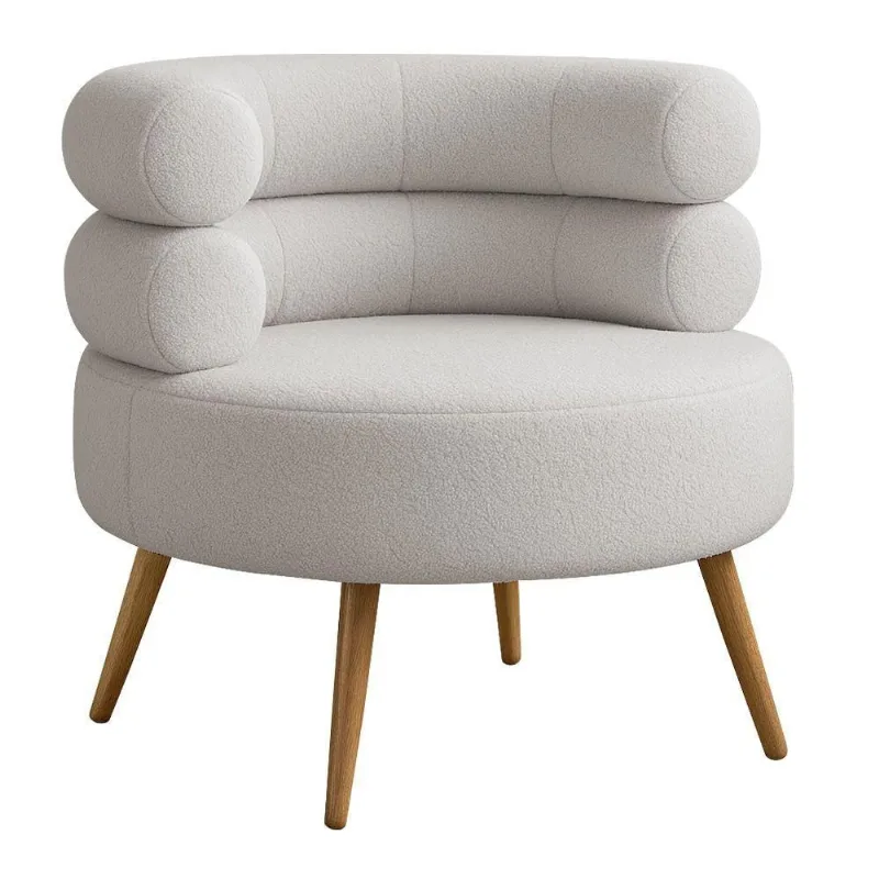 Poltrona Minimalista Mabel Pés Palito Castanho Bouclé Cinza Claro - Nexta Casa