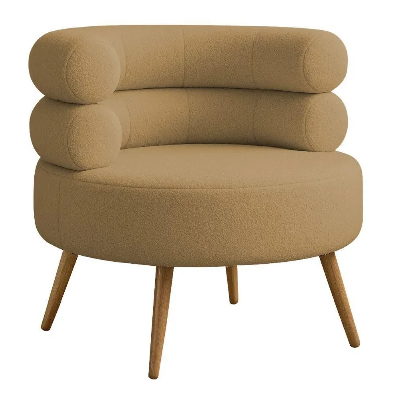 Poltrona Minimalista Mabel Pés Palito Castanho Bouclé Camel - Nexta Casa