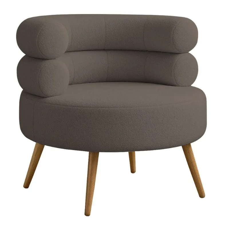 Poltrona Minimalista Mabel Pés Palito Castanho Bouclé Marrom - Nexta Casa