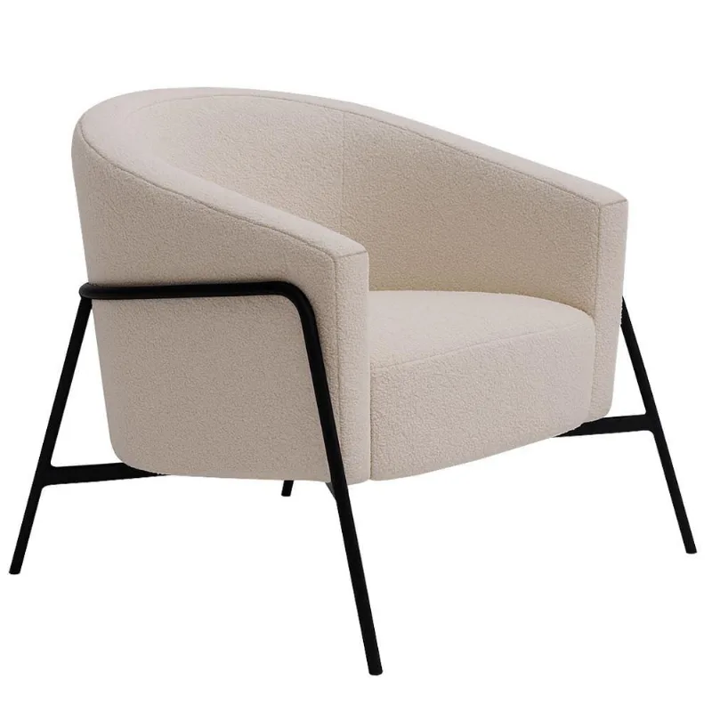 Poltrona Decorativa Maitê Base Aço Preto Bouclé Off White - Nexta Casa Cor Off White