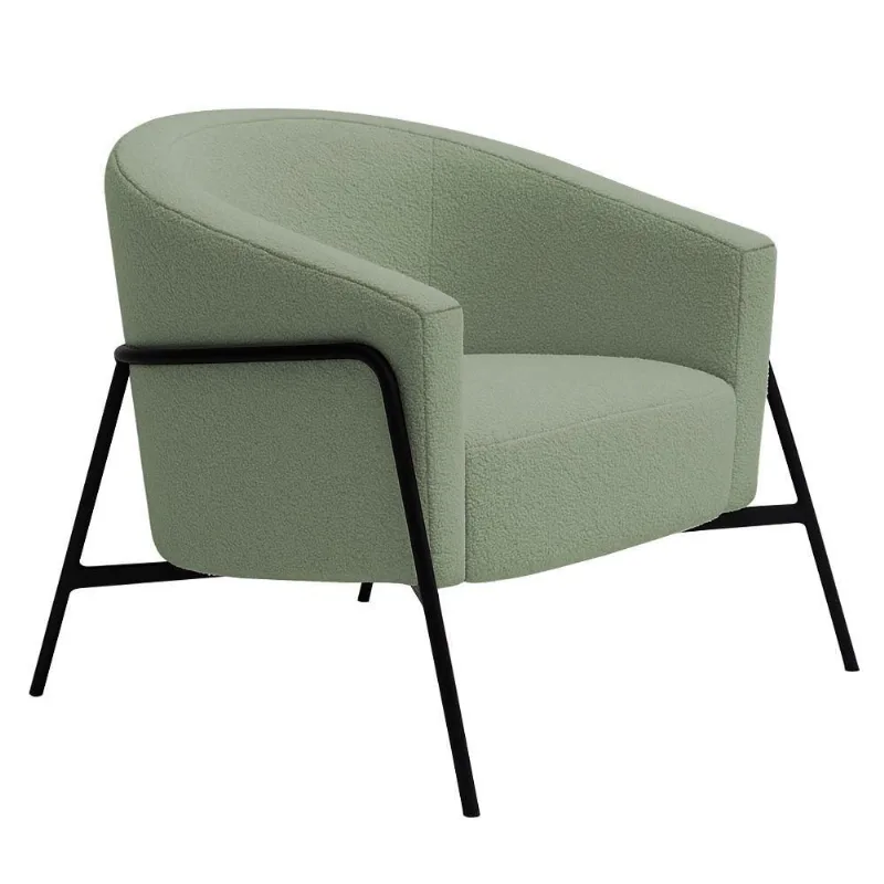 Poltrona Decorativa Maitê Base Aço Preto Bouclé Verde Claro - Nexta Casa Cor Verde