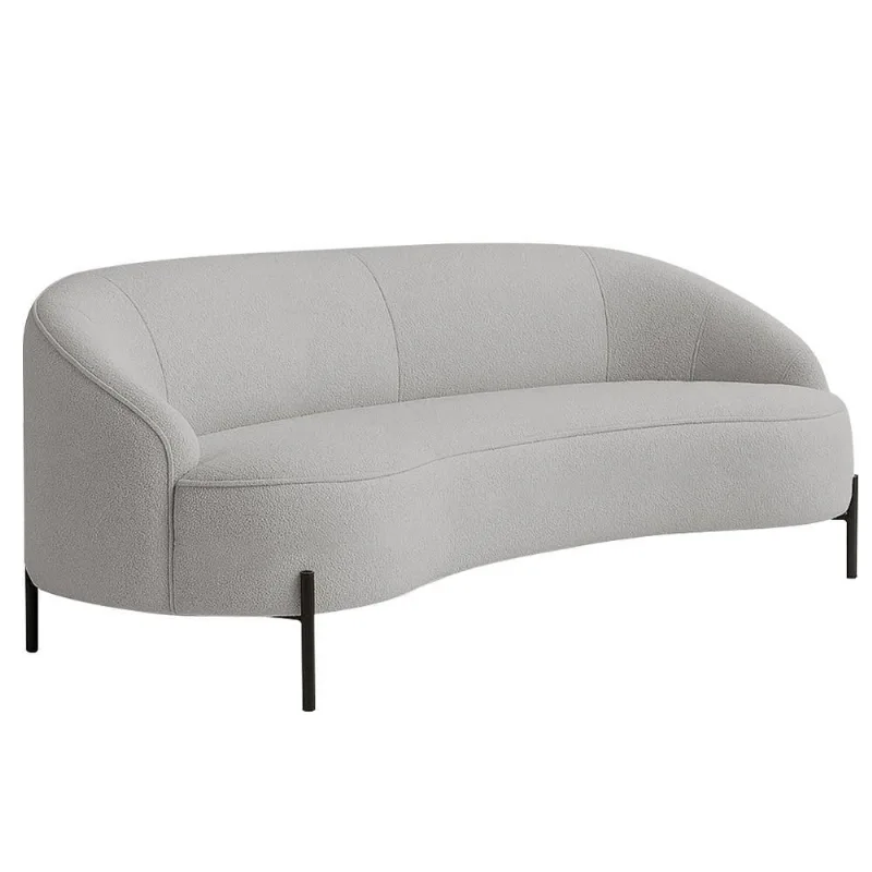 Sofá Curvo Porto 03 Lugares 180cm Pés Preto Bouclé Cinza Claro - Nexta Casa