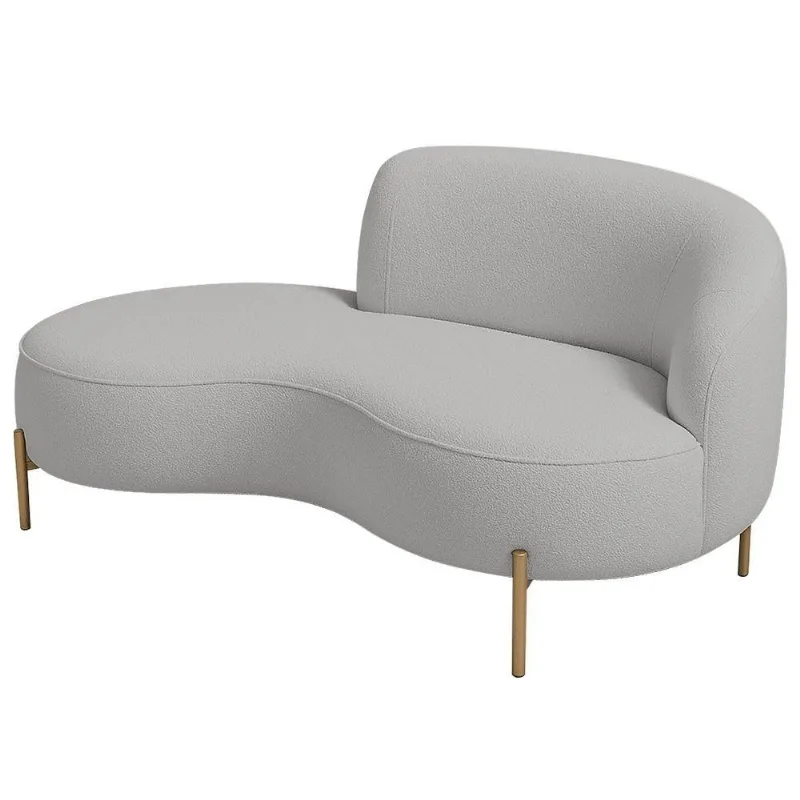 Sofá Curvo 2 Lugares 150cm Braço Esq. Thommy Pés Ouro Bouclé Cinza Claro - Nexta Casa - Nexta Casa