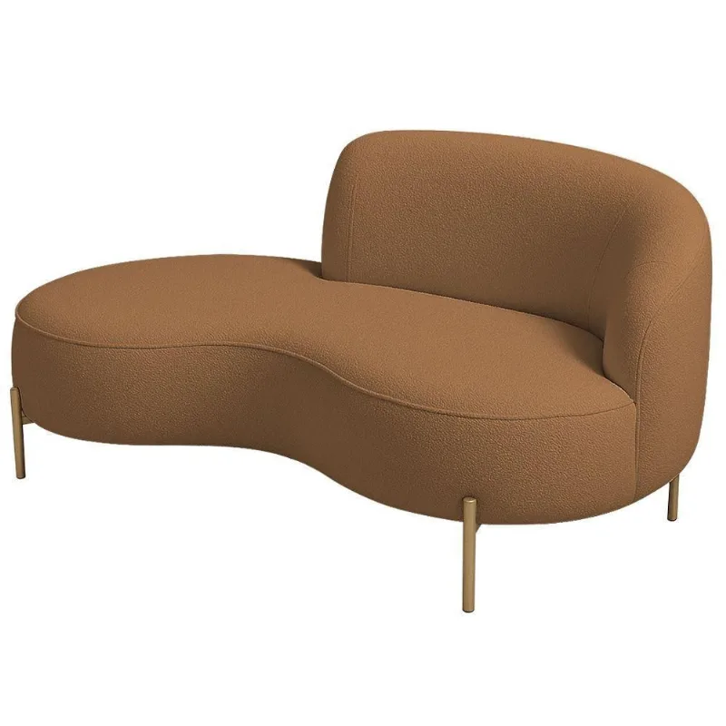 Sofá Curvo 2 Lugares 150cm Braço Esq. Thommy Pés Ouro Bouclé Terracota - Nexta Casa - Nexta Casa