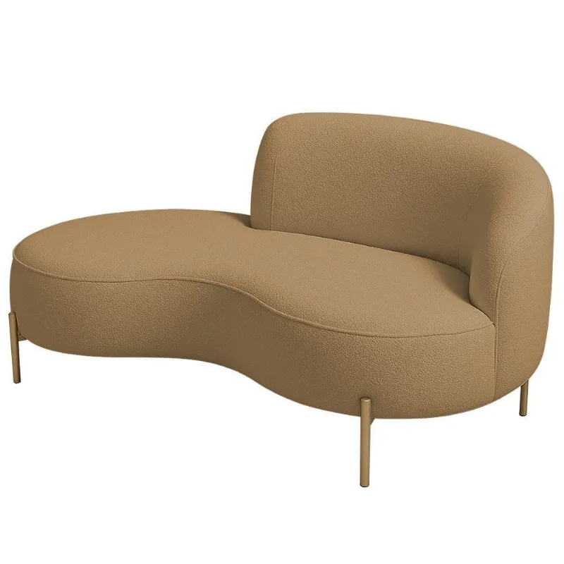 Sofá Curvo 2 Lugares 150cm Braço Esq. Thommy Pés Ouro Bouclé Camel - Nexta Casa - Nexta Casa