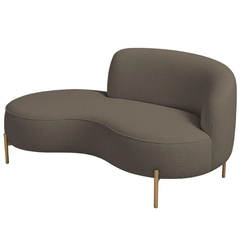 Sofá Curvo 2 Lugares 150cm Braço Esq. Thommy Pés Ouro Bouclé Marrom - Nexta Casa - Nexta Casa