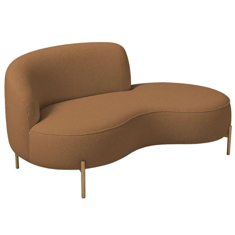 Sofá Curvo 2 Lugares 150cm Braço Dir. Thommy Pés Ouro Bouclé Terracota - Nexta Casa - Nexta Casa