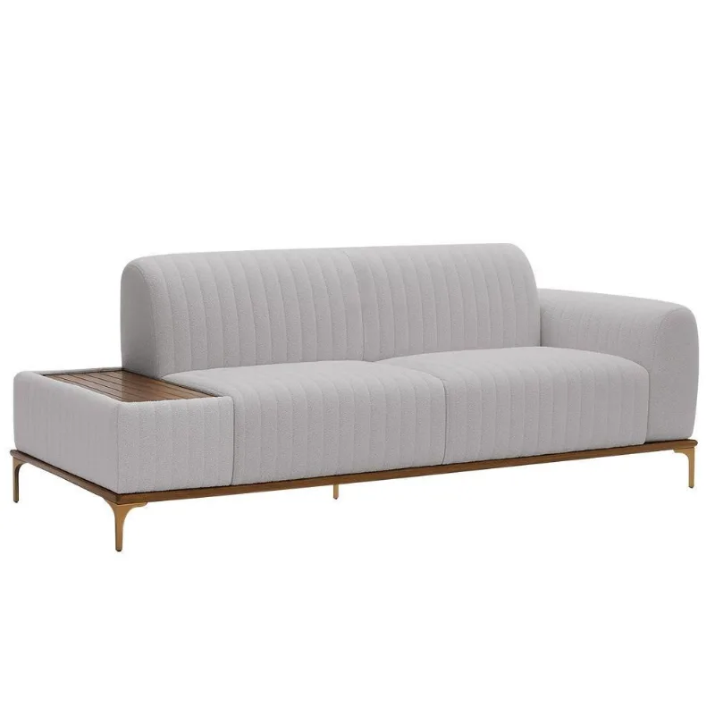 Sofá Molino 3 Lugares 180cm C/mesa Auxiliar Direito Pés Ouro.f Bouclé Cinza Claro - Nexta Casa - Nexta Casa