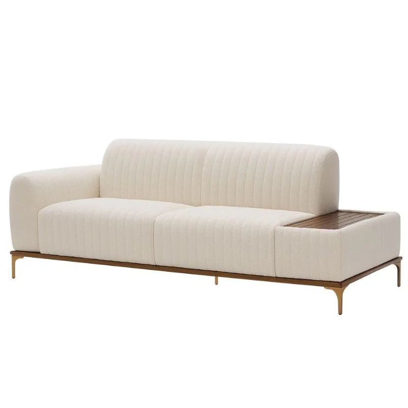 Sofá Molino 3 Lugares 180cm C/mesa Auxiliar Esquerdo Pés Ouro.f Bouclé Off White - Nexta Casa - Nexta Casa